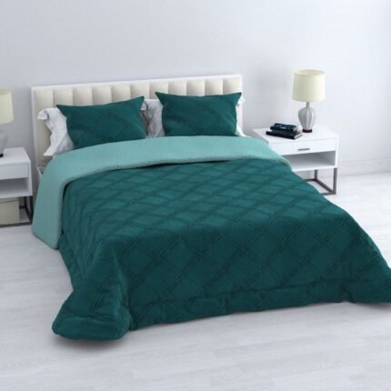 Edredón Visón Sherpa Cama 90-150cm Azul Aqua: Diamond Tacto Peluche, Sherpa Interior, 600grs Gramaje, 260cm Largo + Fundas Almohadas Regalo 50x70cm.