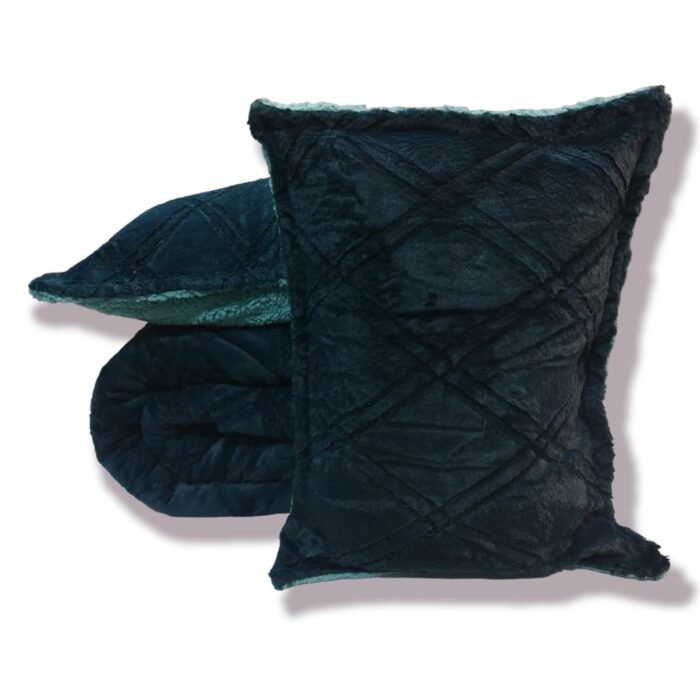 Edredón Visón Sherpa Cama 90-150cm Azul Aqua: Diamond Tacto Peluche, Sherpa Interior, 600grs Gramaje, 260cm Largo + Fundas Almohadas Regalo 50x70cm. - Imagen 2
