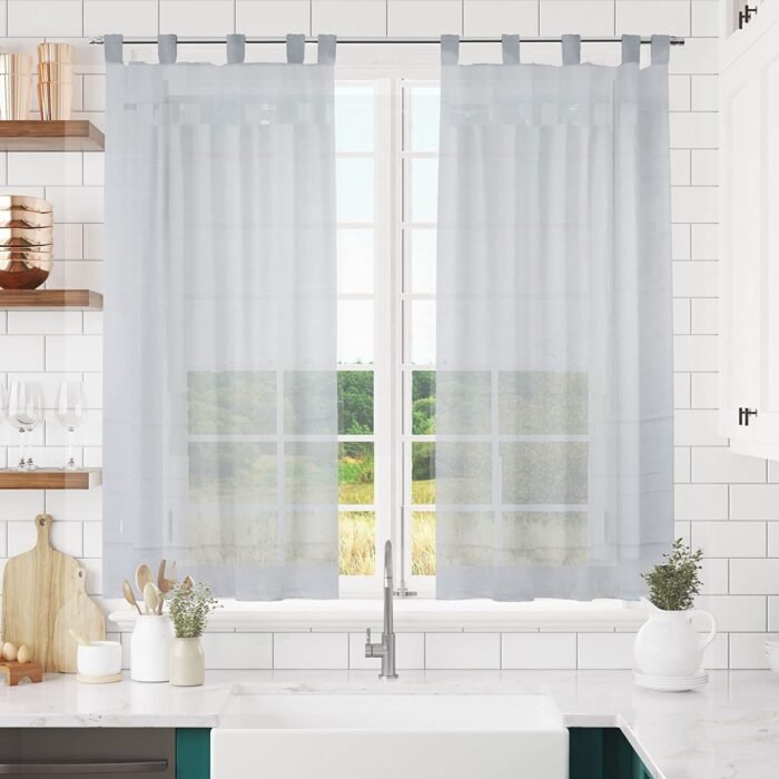 Cortina de Cocina visillo con Trabilla Translúcidas Modelo Liso en Gris claro para Decoración de Ventanas, Pasillos, Baño, sala en varios altos 140 cm Hasta 220cm.