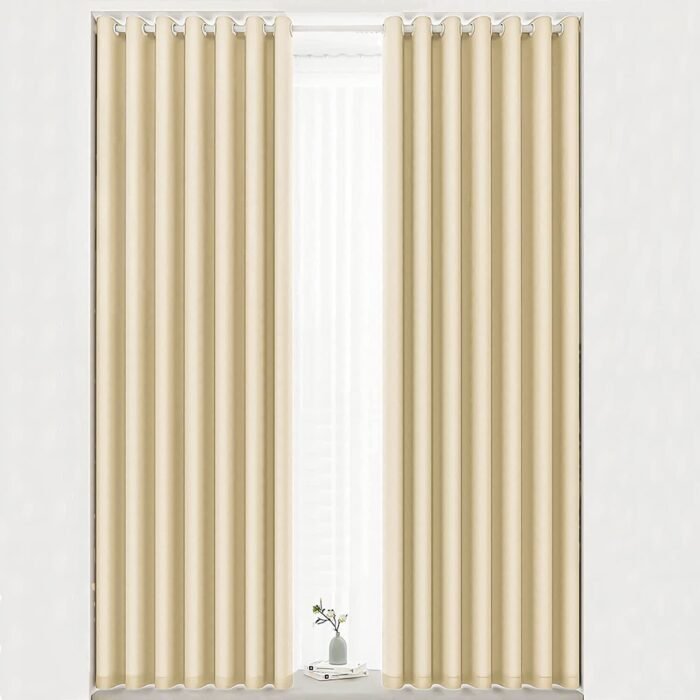 Cortina Opaca Lisa en Beis claro Suave Salón ,Dormitorio con 8 Ojales de Acero Paquete 1 Piezas de 140x260cm.