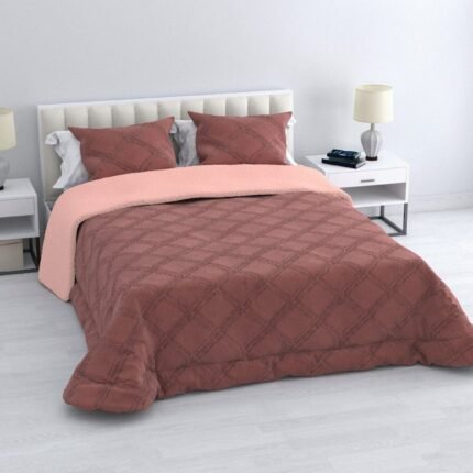 Edredón Visón Sherpa Cama 90-150cm Rosa Gold: Diamond Tacto Peluche, Sherpa Interior, 600grs Gramaje, 260cm Largo + Fundas Almohadas Regalo 50x70cm.