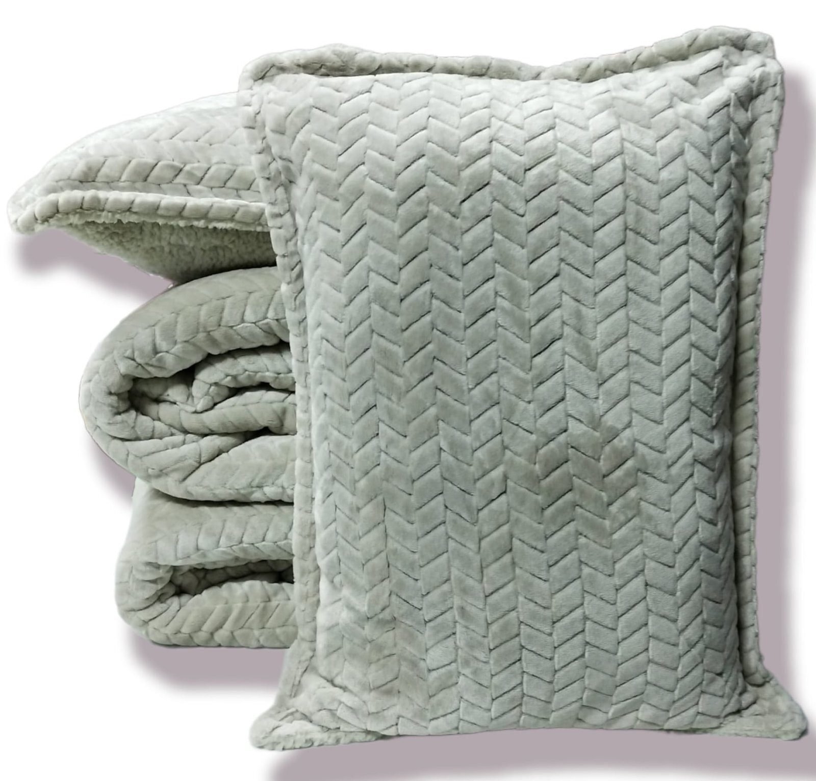 Edredón Sherpa Nórdico Cama Topo Jacquard Espiga: Sedalina Tacto Peluche, Sherpa Interior, 600grs Gramaje, 260cm Largo + Fundas Almohadas Regalo 50x70cm. - Imagen 2