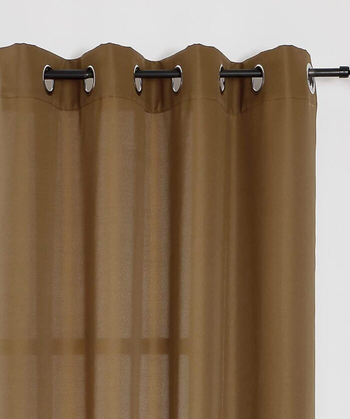Cortina Salón, Dormitorio, diseño en Liso en Café Semi Translúcidas con 8 Ojales Medidas Paneles de 140 x 260 cm. - Imagen 2