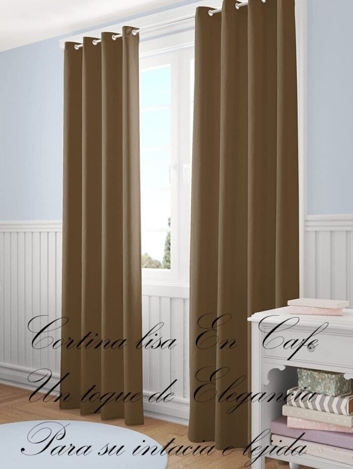 Cortina Salón, Dormitorio, diseño en Liso en Café Semi Translúcidas con 8 Ojales Medidas Paneles de 140 x 260 cm. - Imagen 4