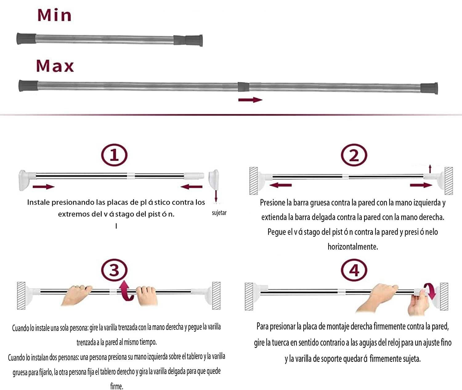 Barra Extensible de Aluminio 25mm - Montaje Fácil Sin Taladro - Imagen 4