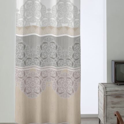 Cortina Beis Estampada confeccionada de loneta con ollaos Naima - 150x260 cm.