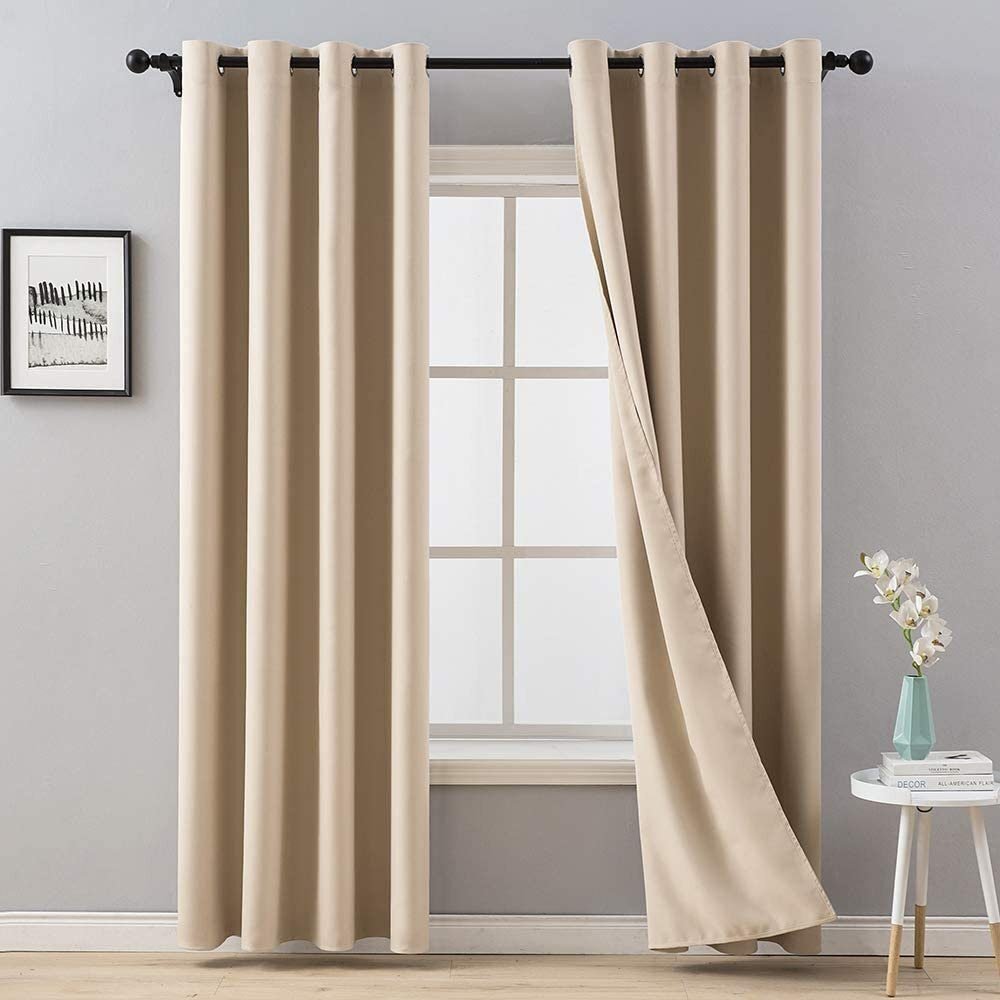 Cortinas opacas beis lisa Súper Suave para Dormitorio Sala Habitación ,con 8 Ojales acero.