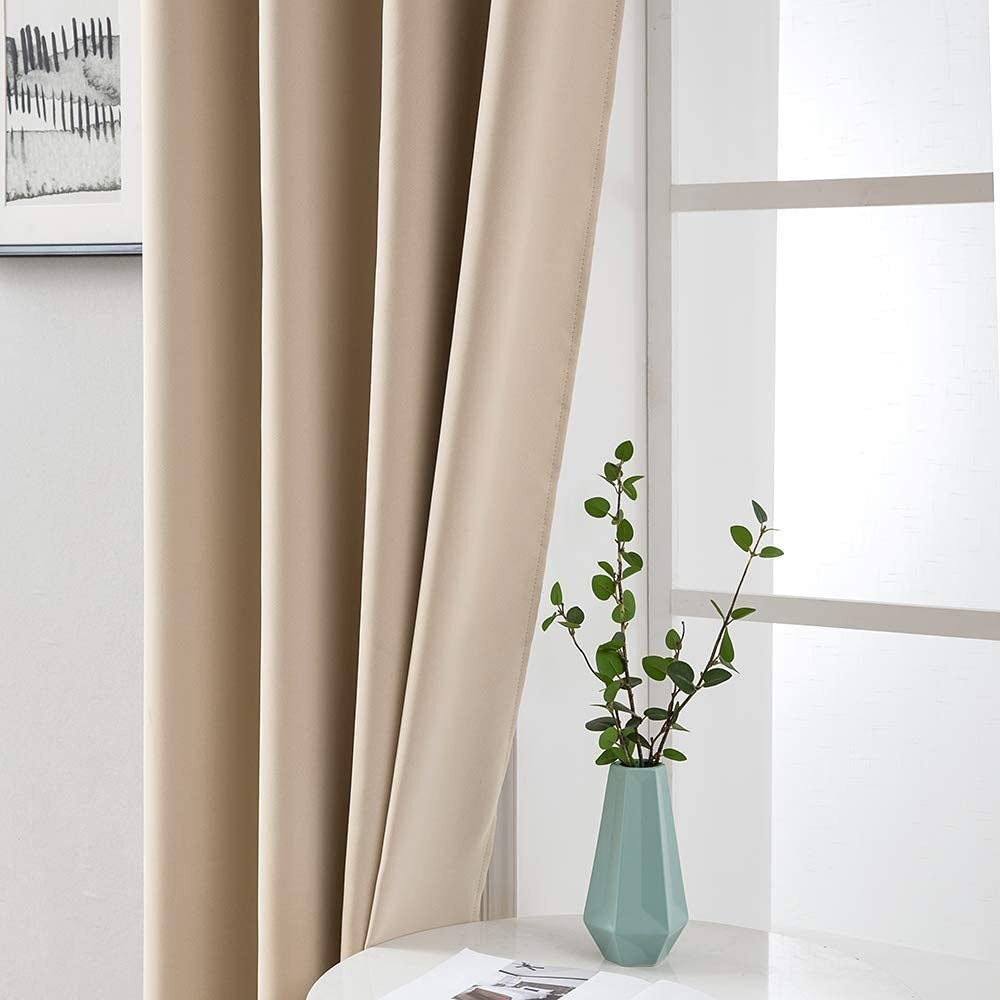 Cortinas opacas beis lisa Súper Suave para Dormitorio Sala Habitación ,con 8 Ojales acero. - Imagen 3