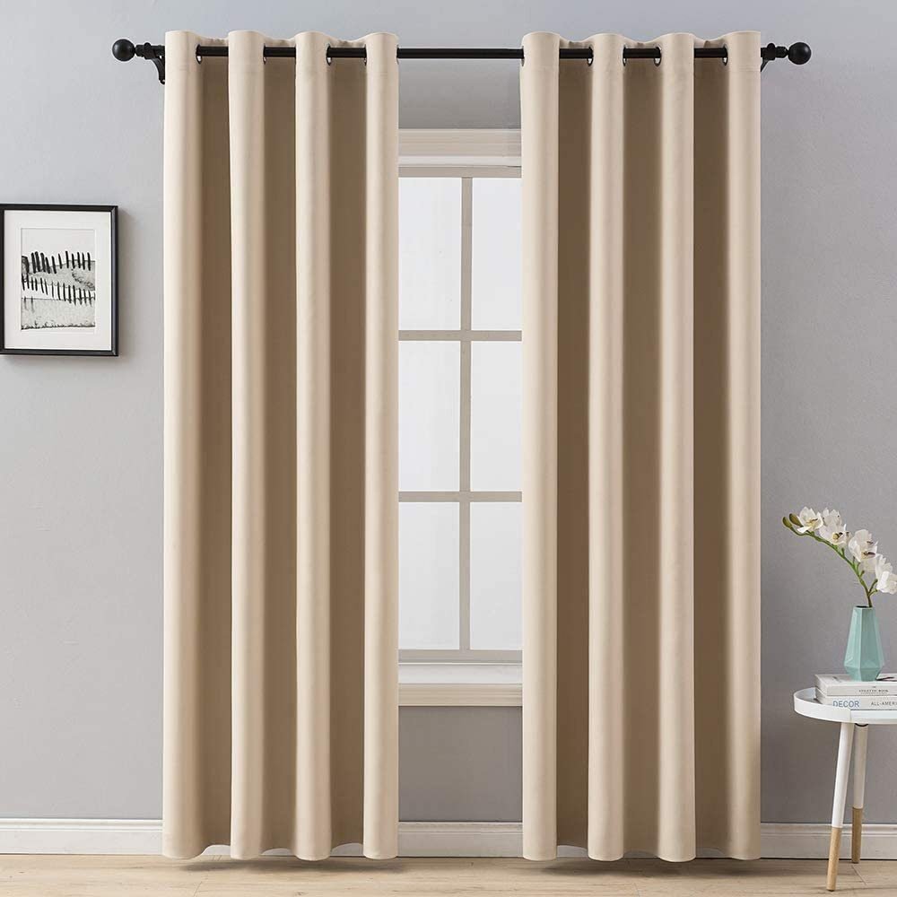 Cortinas opacas beis lisa Súper Suave para Dormitorio Sala Habitación ,con 8 Ojales acero. - Imagen 5