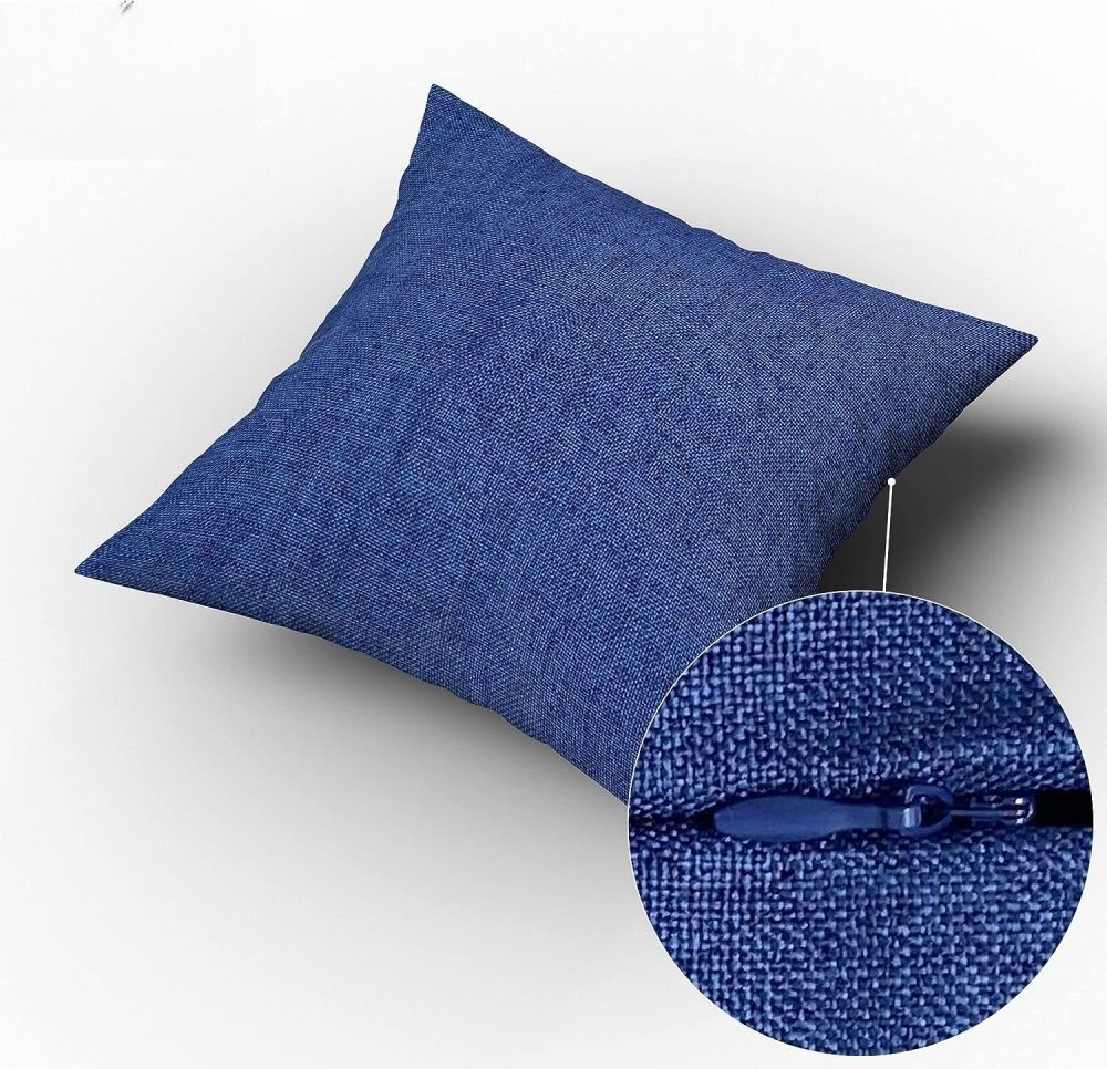 Juego de 2 Fundas de Cojines azul eléctrico de Lino Laminado con Cremalleras, Varios Tamaños Disponibles, Fundas para Almohadas de Alta Calidad. - Imagen 3