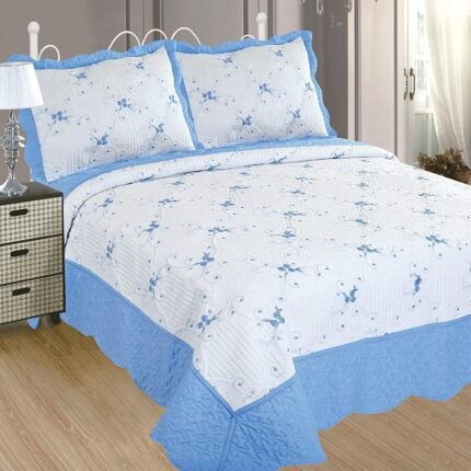 Colcha bouti Cama (L-2611) Cubrecama Bordada Cosida con Fundas para Primavera/Verano/otoño, Azul