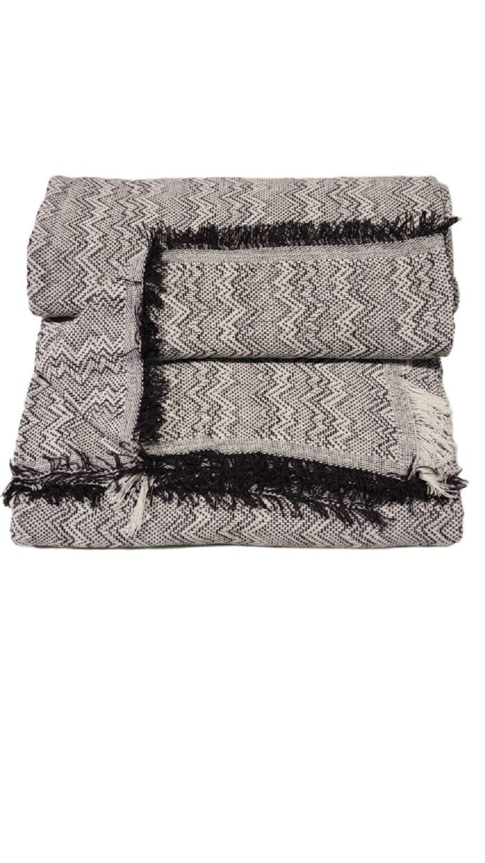 Cubre sofá Multiusos, jarapas algodón zigzag, crudo Marrón. - Imagen 2