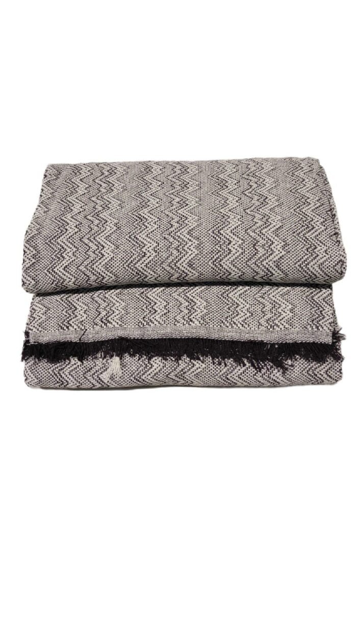 Cubre sofá Multiusos, jarapas algodón zigzag, crudo Marrón. - Imagen 3