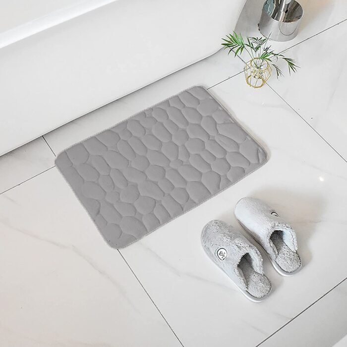 Alfombra Baño Color Sólido Gris Antideslizante Alfombra Suave Absorbente con Dibujo Geométrico para Baño Dormitorio Pasillo Sala de Estar Cocina Hay dos Medidas (40 x 60 cm y 50 x 70 cm).