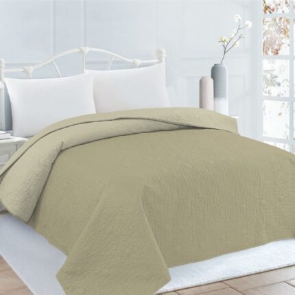 Colcha de Verano Cubrecama Lisa Reversible Sin Cojines. Cubresofá Colección El Molino Modelo Lisa Beige