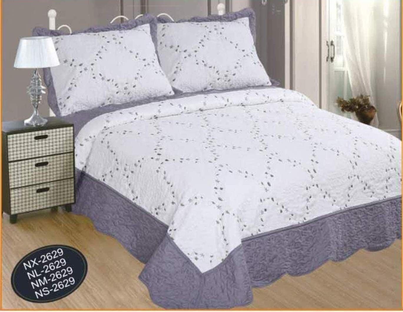 Colcha Bouti Gris Cama Cubrecama Bordada Cosida con Fundas para Primavera/Verano/otoño (N-2629) .