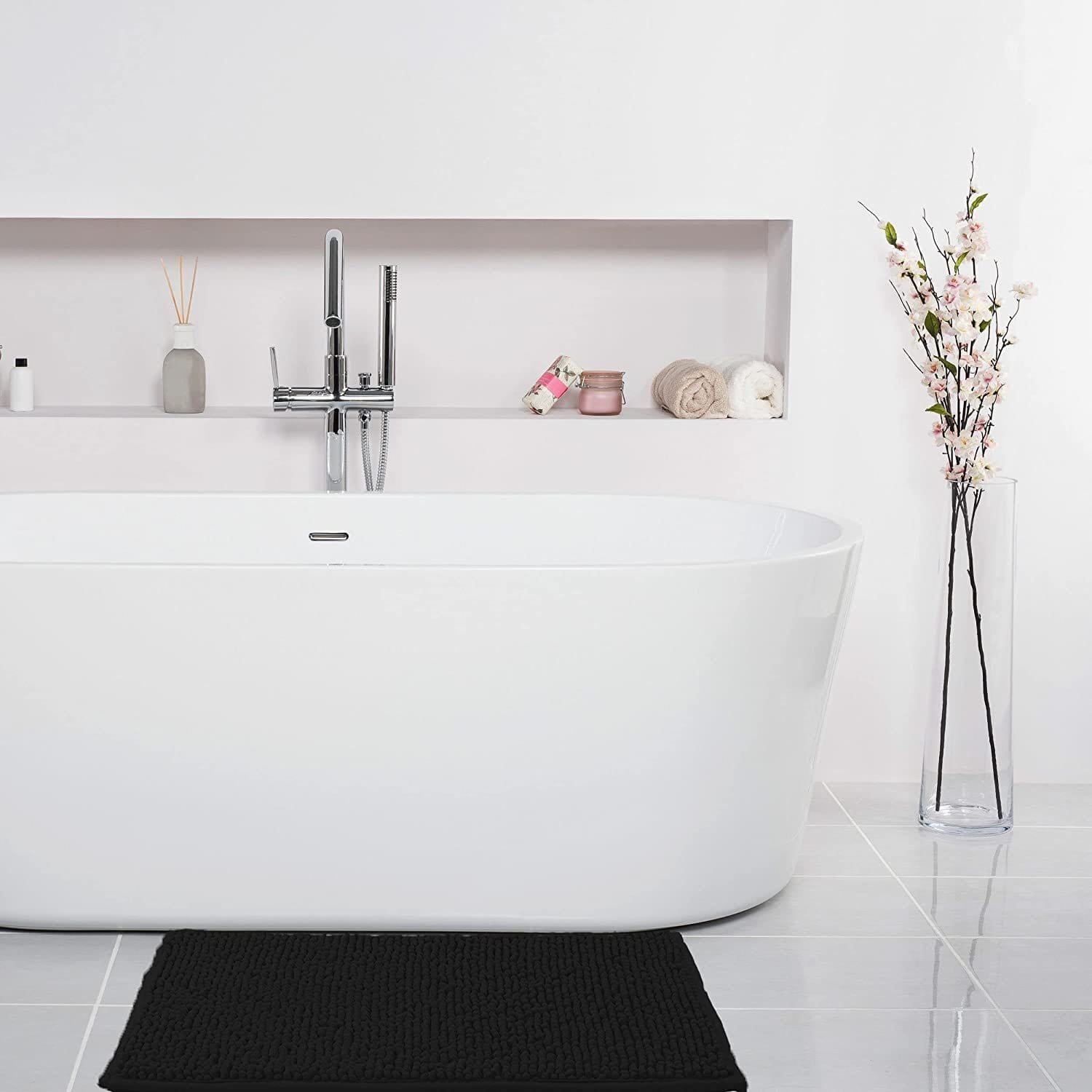 Alfombra Baño ,Cocina ,Mascota, En Negro, Antideslizante, Multifuncional ,Felpa Microfibra Chinilla, Suave, Cómoda Y Súper Absorbente Hay Dos Medidas (40X60cm Y 50X70cm). - Imagen 5