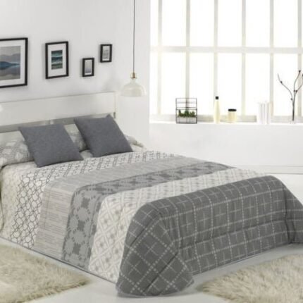 Edredón conforter invierno Estampado ADYRA Gris con Presilla de botón en Las Esquinas y caída de 50cm para Mejor Ajuste de la Cama.