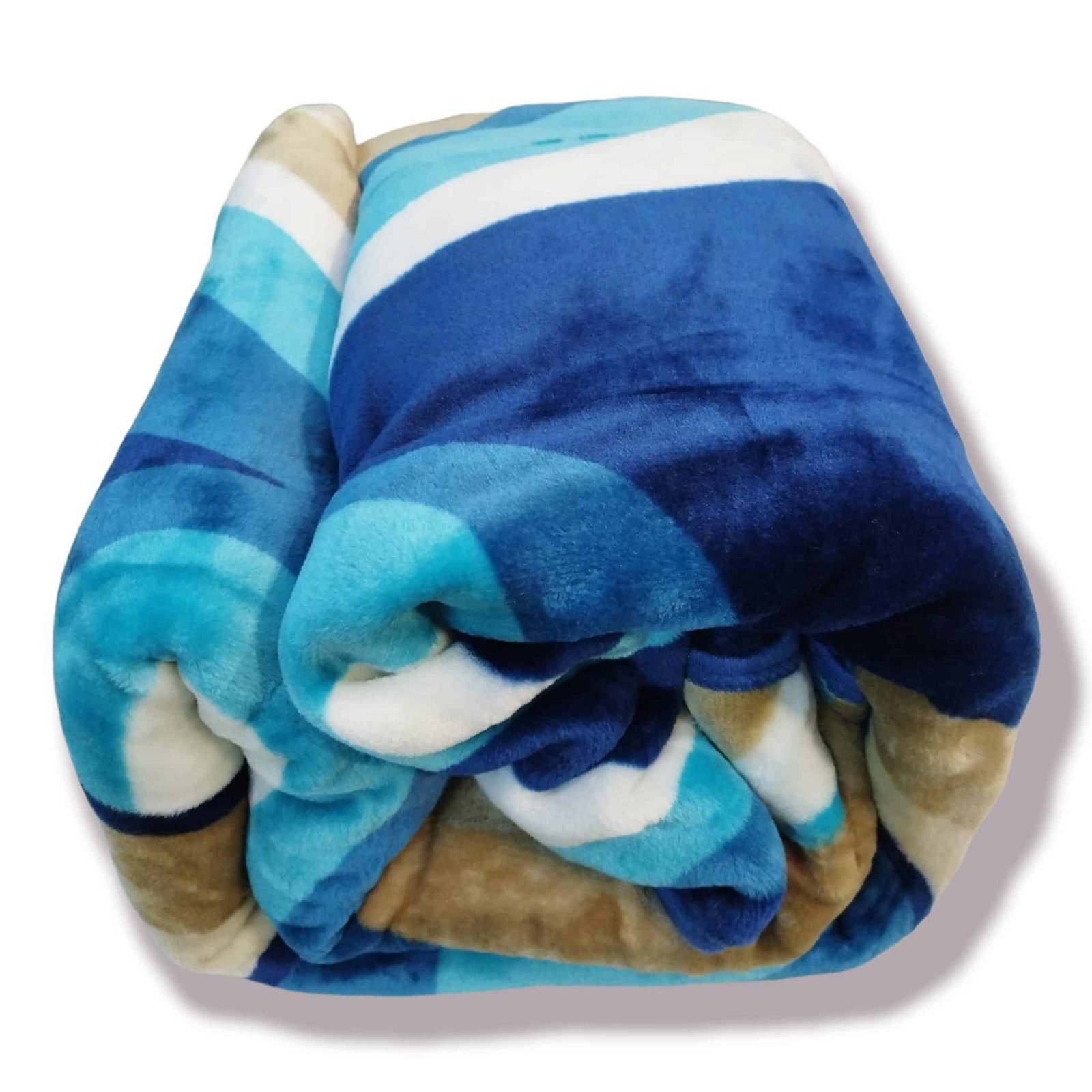Manta Terciopelo Sofá y Cama de otoño e invierno. Manta Térmica tacto suave de 220 x 240 cm modelo 04 color Azul y Beige de 360g/m2 - Imagen 2