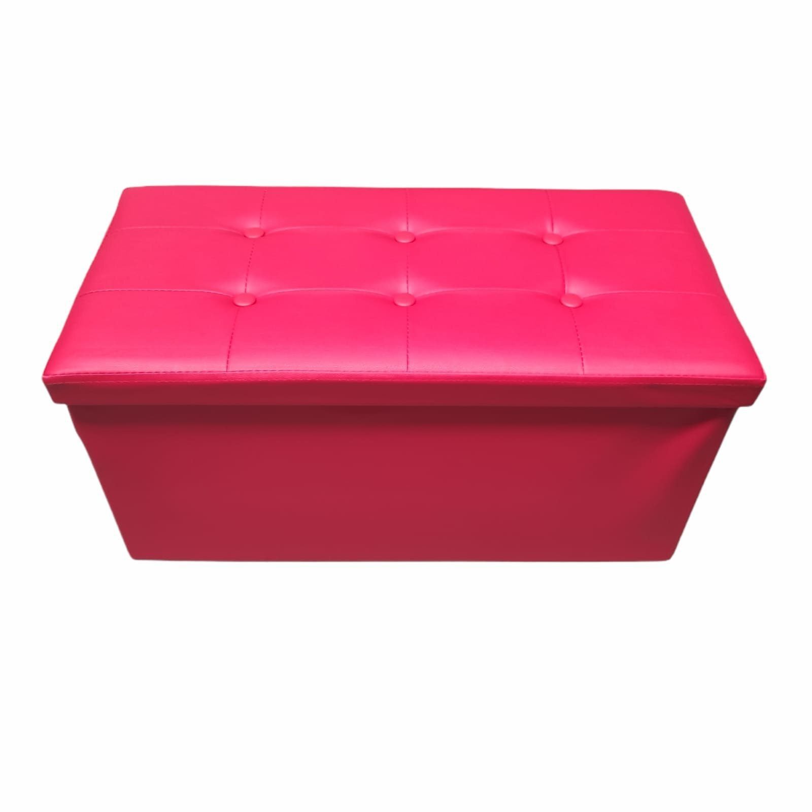 Baúl Puff pulí piel Taburete para almacenaje Plegable en Rojo, 76 x 38 x 38 cm. - Imagen 4