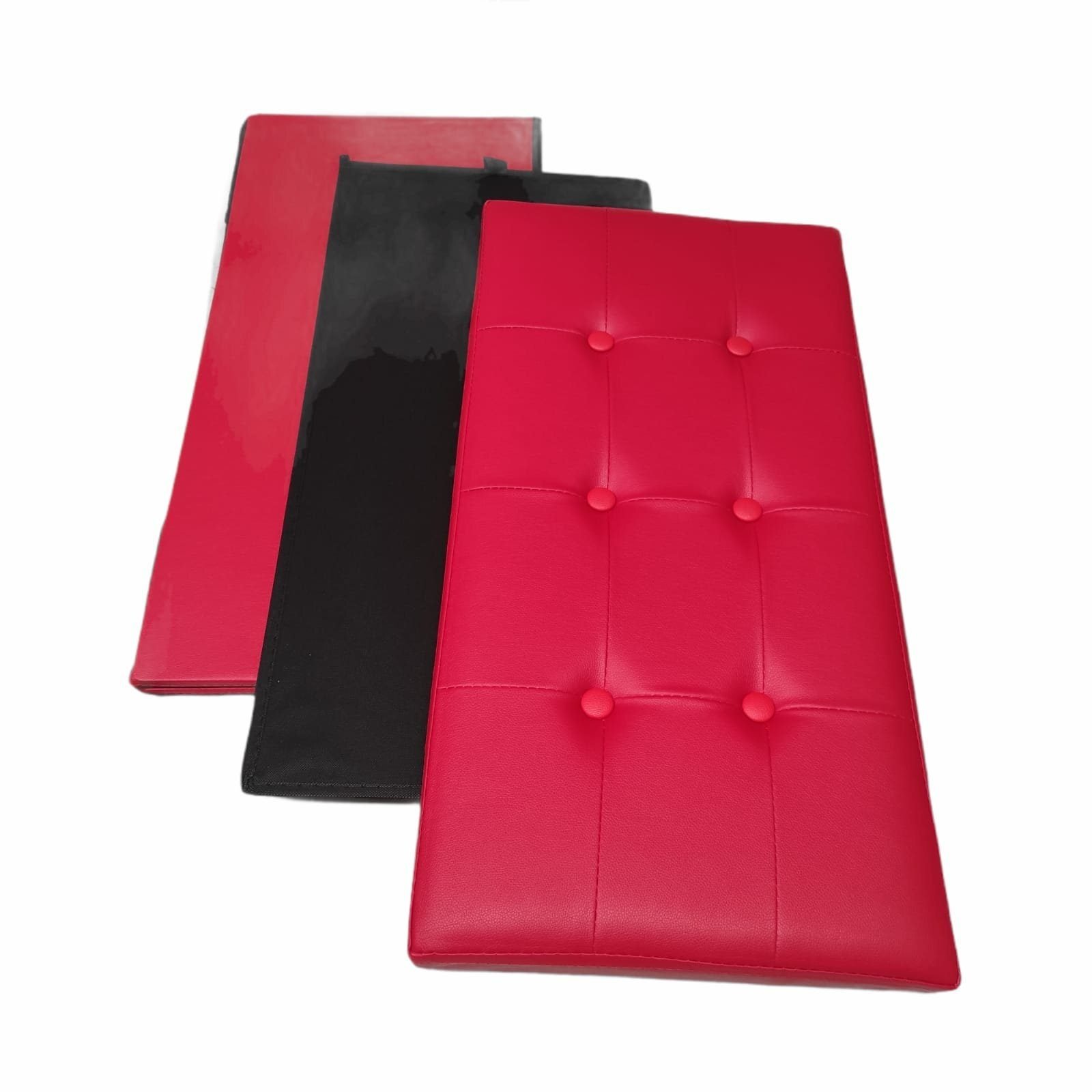 Baúl Puff pulí piel Taburete para almacenaje Plegable en Rojo, 76 x 38 x 38 cm. - Imagen 6