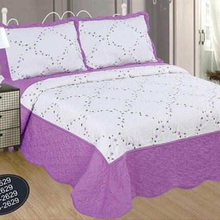 Colcha bouti cubre cama bordada Cosida con Fundas de cojin 50-x-70cm para Primavera/Verano/otoño,( J-2629) Lila