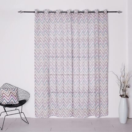 Visillo translúcido, cortina con diseño estampados en Ziza Morado para ventana de medidas 140x260cm.