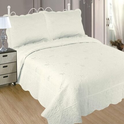 Colcha bouti Cama (P-2611) Cubrecama Bordada Cosida con Fundas para Primavera/Verano/otoño, Blanco roto.
