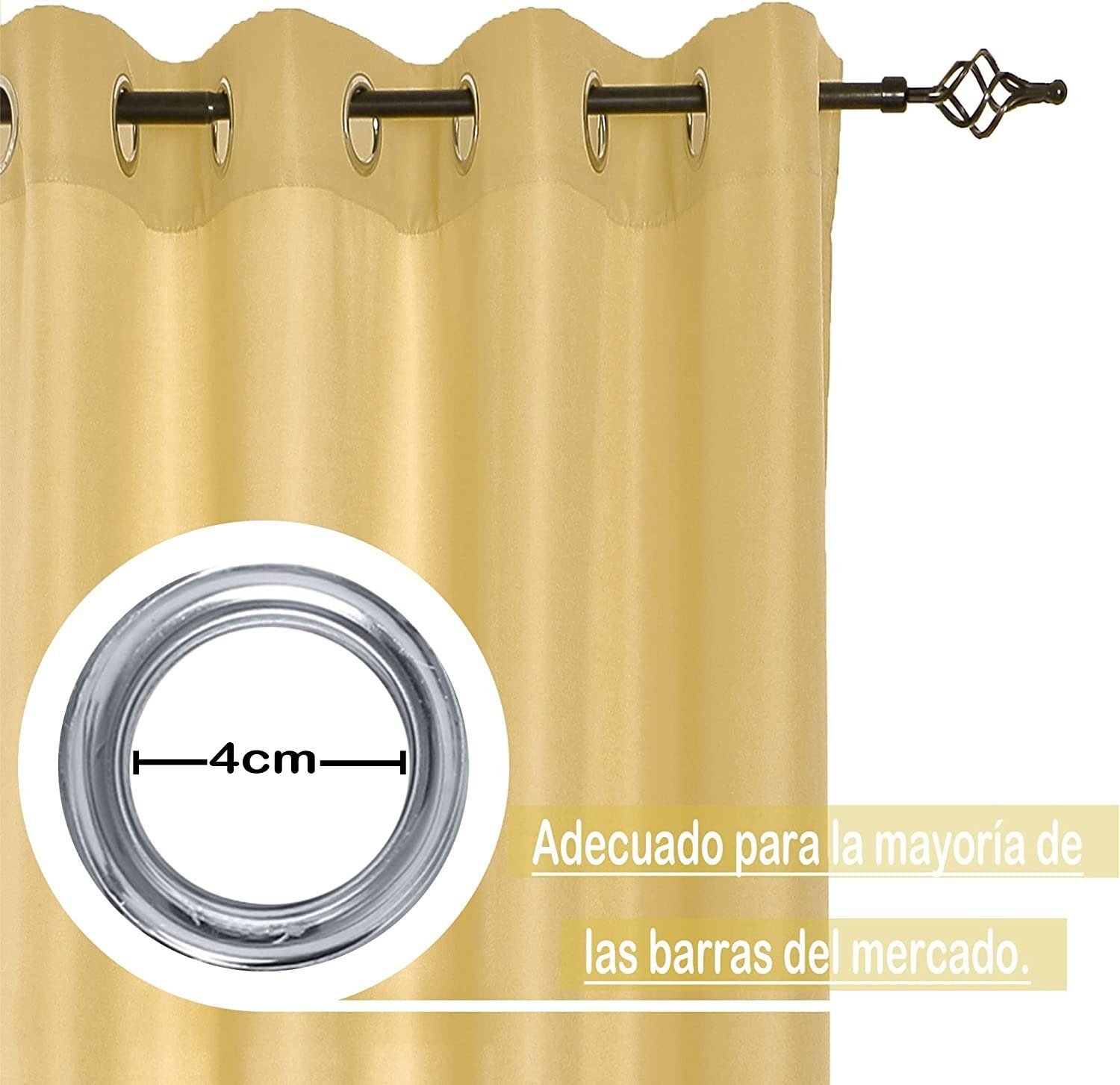 Cortina Salón, Dormitorio, diseño en Liso en crema Semi Translúcidas con 8 Ojales Medidas Paneles de 140 x 260 cm. - Imagen 4