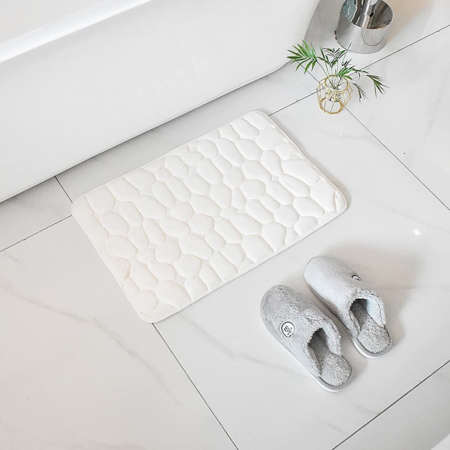 Alfombra Baño Color Sólido Blanco Antideslizante Alfombra Suave Absorbente con Dibujo Geométrico para Baño Dormitorio Pasillo Sala de Estar Cocina Hay dos Medidas (40 x 60 cm y 50 x 70 cm). - Imagen 5