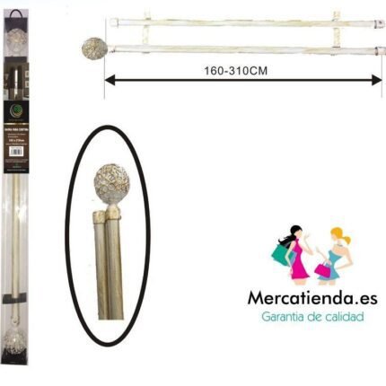 Barra Cortina Doble Extensible 160-310cm Blanca Dorada