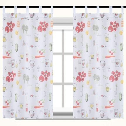cortina de cocina estampadas con presillas translucidas para cocina decoración de ventanas, varios altos desde 140cm hasta 220 cm.