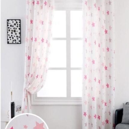 Cortina rosa con estrellas 145x260 cm para dormitorio juvenil y sala