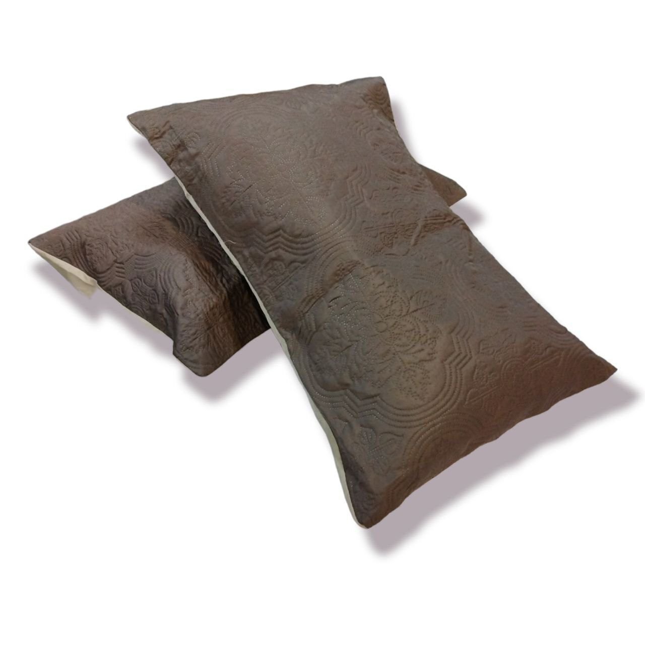 Colcha cama verano Reversible, en chocolate y beis. Alejandría Termo sellado asegura y Garantiza su Durabilidad al lavado. Cuadrantes de Regalo 50 x 70cm. - Imagen 6