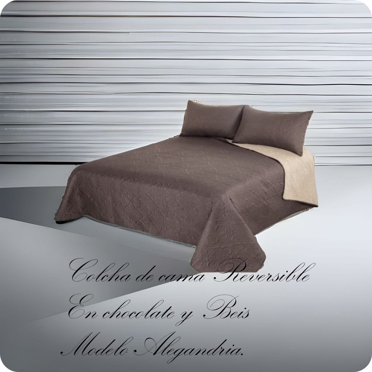 Colcha cama verano Reversible, en chocolate y beis. Alejandría Termo sellado asegura y Garantiza su Durabilidad al lavado. Cuadrantes de Regalo 50 x 70cm. - Imagen 8