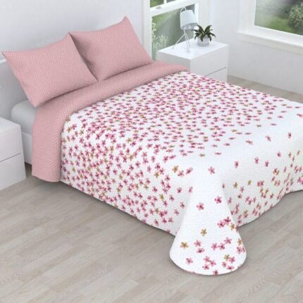 Colcha bouti marca Victorio & Lucchino cosida reversible cubre cama con Fundas 50x70 cm modelo Celia Color Rosa para primavera / verano / otoño