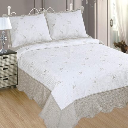 Colcha bouti Cama (H-2611) Cubrecama Bordada Cosida con Fundas para Primavera/Verano/otoño, Gris perla.
