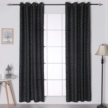 Cortina geométrico Negro con 8 ollaos de acero Modernas para Ventana Hogar Salón ,Habitación ,sala.