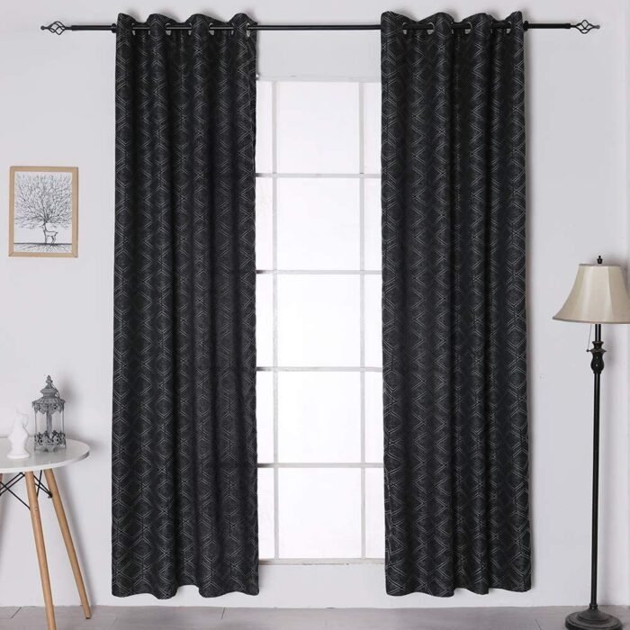 Cortina geométrico Negro con 8 ollaos de acero Modernas para Ventana Hogar Salón ,Habitación ,sala.