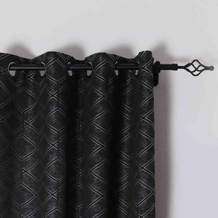 Cortina geométrico Negro con 8 ollaos de acero Modernas para Ventana Hogar Salón ,Habitación ,sala. - Imagen 3