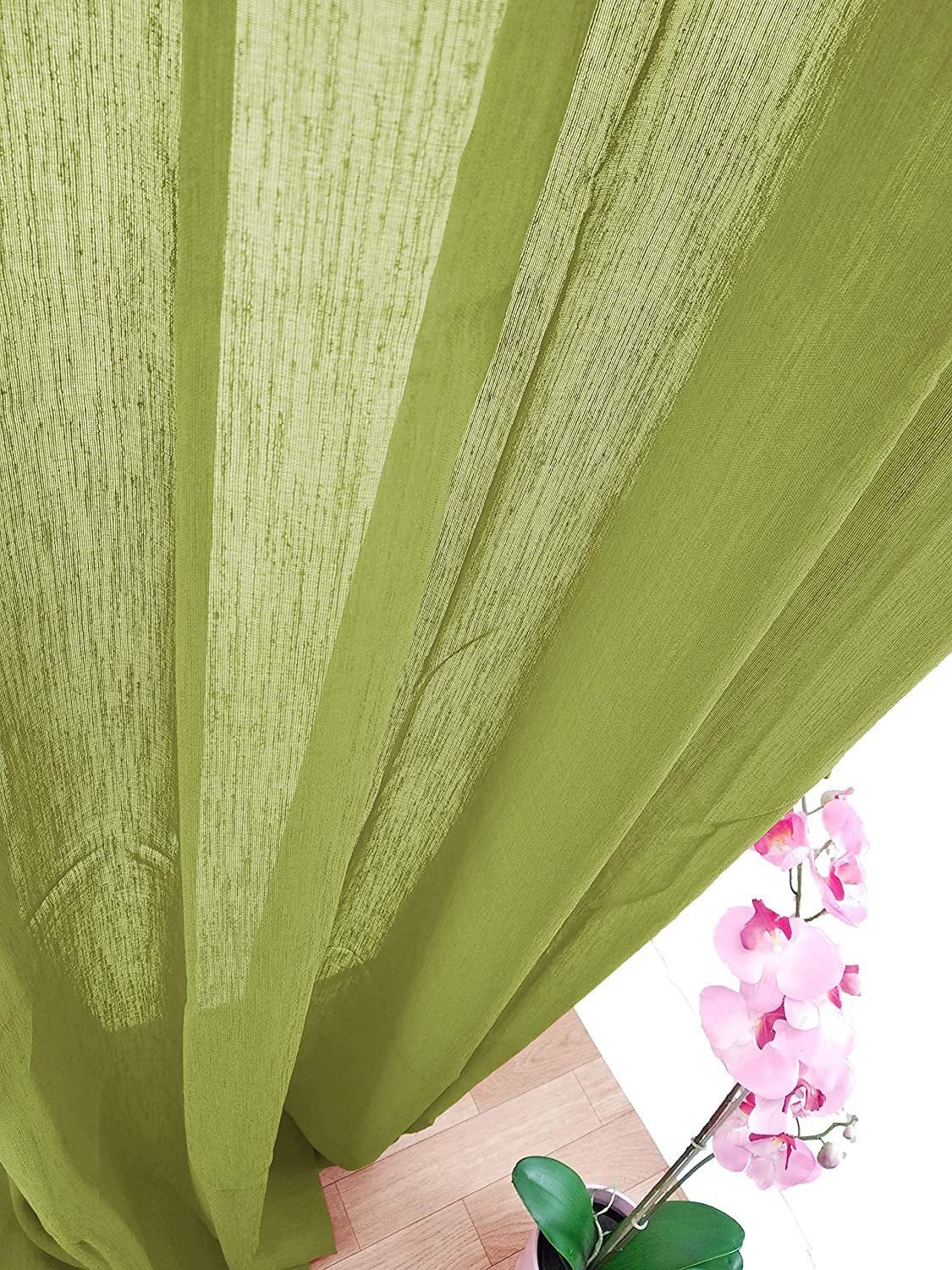 Visillos translúcida cortinas para ventanas ,puertas de salón, habitación, dormitorio, terraza, 100% polyester, color verde olivo, (I-0575),Medidas 145x260 cm - Imagen 2