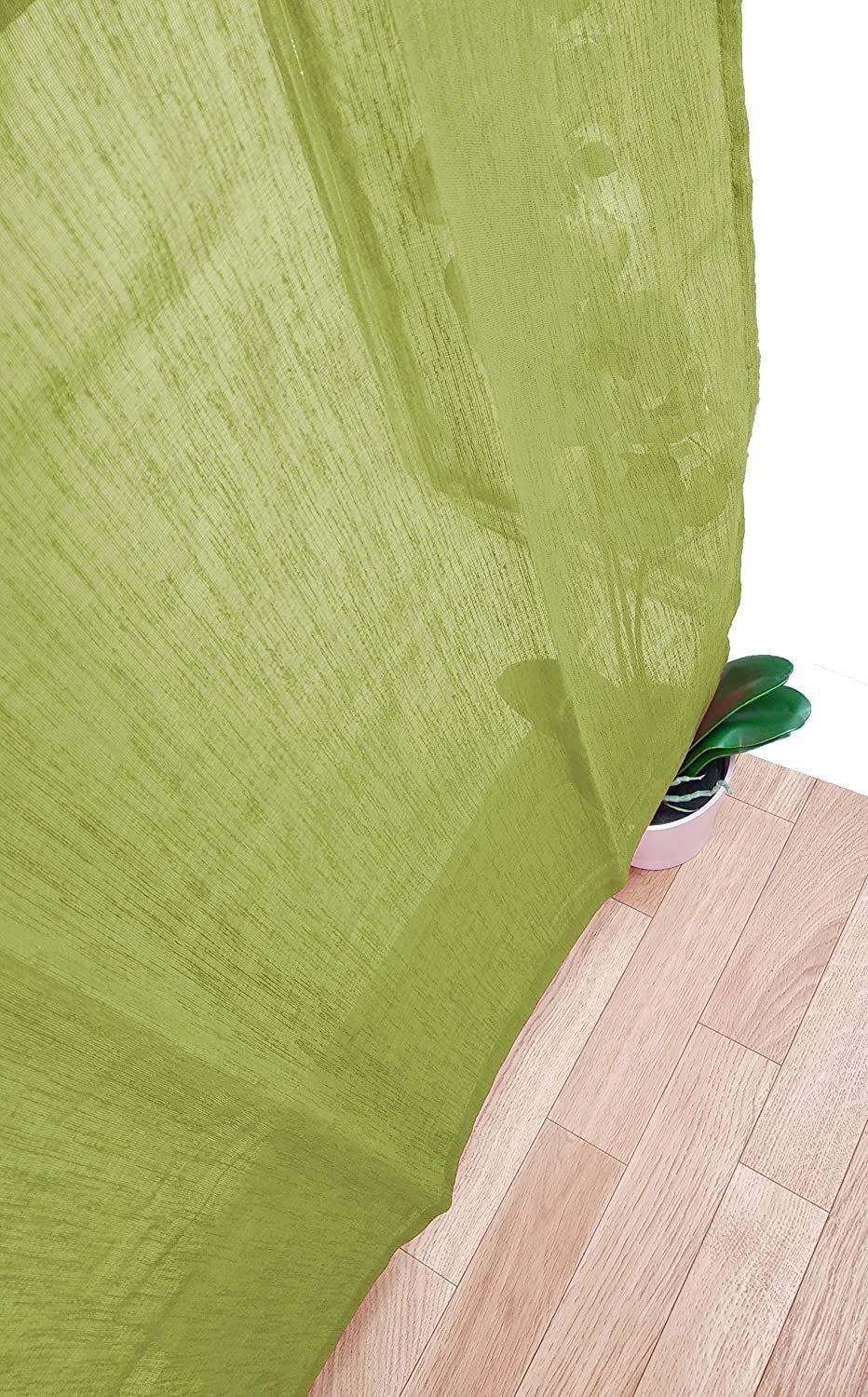 Visillos translúcida cortinas para ventanas ,puertas de salón, habitación, dormitorio, terraza, 100% polyester, color verde olivo, (I-0575),Medidas 145x260 cm - Imagen 4