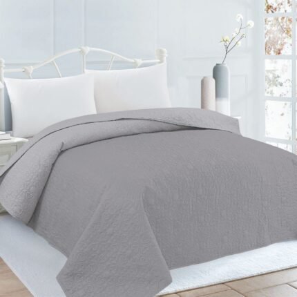 Colcha de Verano Cubrecama Lisa Reversible Sin Cojines. Cubresofá Colección El Molino Modelo Lisa Gris