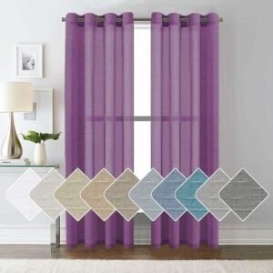 cortinas Visillos translúcida para ventanas ,puertas de salón, habitación, dormitorio, terraza, 100% polyester, color Morado, M-0575, Medidas 145 x 260 cm