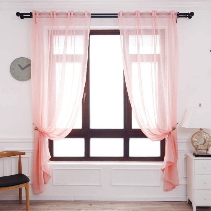 Cortinas translucido con 3 Formas de( uso) con diseño Lluvia rosa, para Salón ,Habitación con Efecto de visillo Medidas 140X260cm - Imagen 2