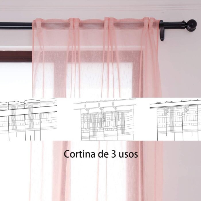 Cortinas translucido con 3 Formas de( uso) con diseño Lluvia rosa, para Salón ,Habitación con Efecto de visillo Medidas 140X260cm - Imagen 6