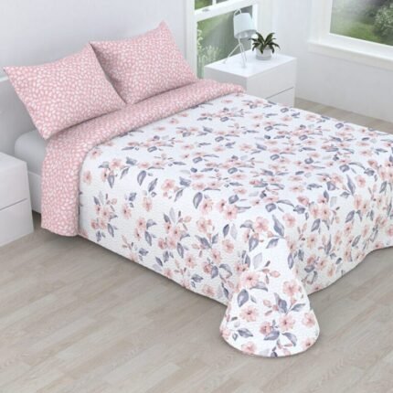 Colcha bouti marca Victorio & Lucchino cosida reversible cubre cama con Fundas 50x70 cm modelo Vera Color Rosa para primavera / verano / otoño