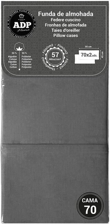 Fundas de almohadas para cama lisos en gris de 50%50 polialgon144 Hilos. - Imagen 4