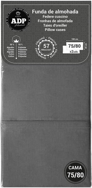 Fundas de almohadas para cama lisos en gris de 50%50 polialgon144 Hilos. - Imagen 5