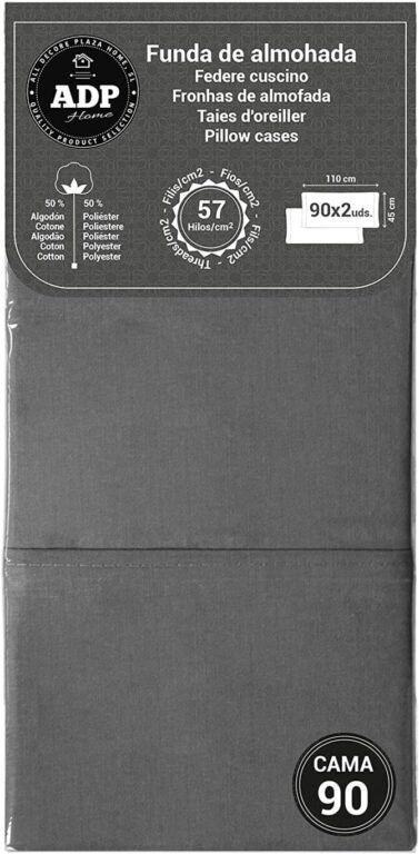 Fundas de almohadas para cama lisos en gris de 50%50 polialgon144 Hilos. - Imagen 6